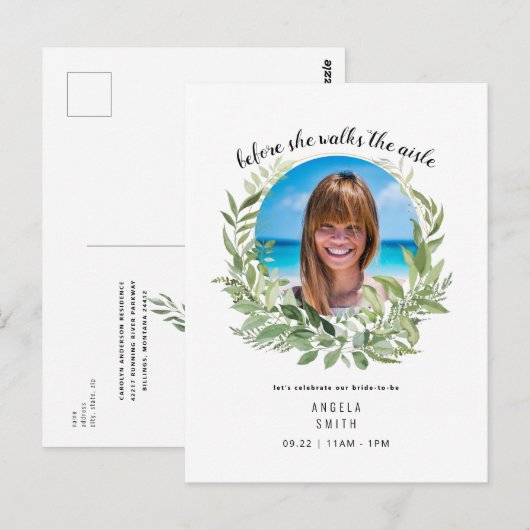 Bride Foto voor ze Vrijgezellenfeest loopt Briefkaart (Voorkant / Achterkant)