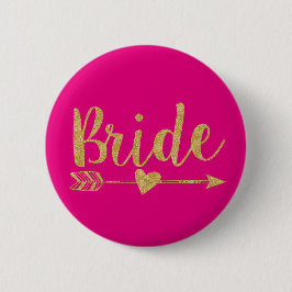 Bride | Glitter-Print Golden & Hot Pink Ronde Button 5,7 Cm