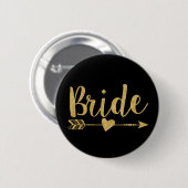 Bride | Glitter-Print Golden Ronde Button 5,7 Cm (Voorkant /achterkant)