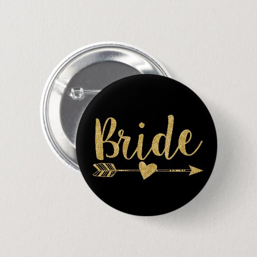 Bride | Glitter-Print Golden Ronde Button 5,7 Cm (Voorkant /achterkant)