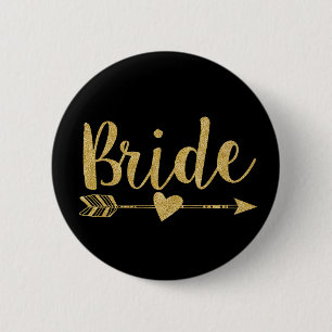 Bride   Glitter-Print Golden Ronde Button 5,7 Cm