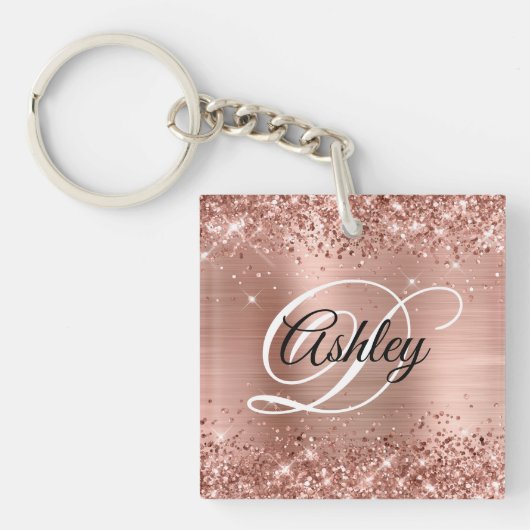 Bride Glittery Roos Gold Fancy Monogram Sleutelhanger (Voorkant)