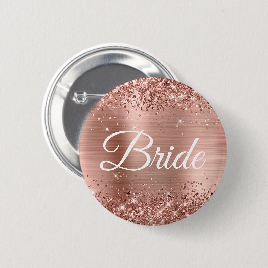 Bride Glittery Roos Gold Foil Ronde Button 5,7 Cm (Voorkant /achterkant)