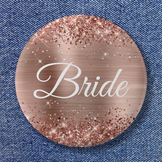 Bride Glittery Roos Gold Foil Ronde Button 5,7 Cm