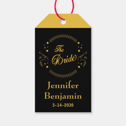 Bride Gold Black Wedding Elegant Classic Cadeaulabel (Voorkant)
