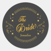 Bride Gold Black Wedding Elegant Classic Ronde Sticker (Voorkant)
