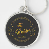 Bride Gold Black Wedding Elegant Personaliseren Sleutelhanger (Voorkant)