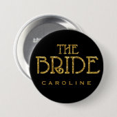 Bride Gold Faux Glitter Name Tag Button (Voorkant /achterkant)