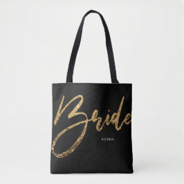 Bride Gold Glitter en zwarte Calligrafie Tote Bag