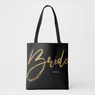 Bride Gold Glitter en zwarte Calligrafie Tote Bag