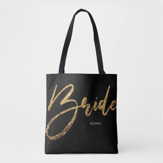 Bride Gold Glitter en zwarte Calligrafie Tote Bag (Voorkant)