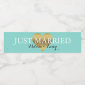 BRIDE Gold Heart Blauwgroen Blue Party Waterfles Etiket (Enkel label)
