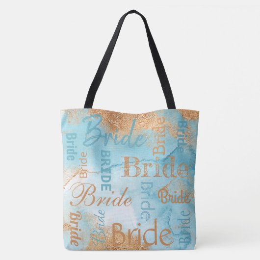 Bride Gold Turquoise Script Modern Wedding Tote Bag (Achterkant)