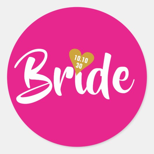 Bride Goud Datum Hart Persoonlijk Ronde Sticker (Voorkant)