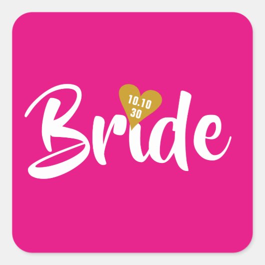 Bride Gouden Datum Hart Persoonlijk Vierkante Sticker (Voorkant)