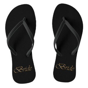 Bride, gouden schrift elegant chic Black bruiloft Teenslippers