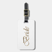 Bride, gouden schrift elegant chic white bagagelabel (Voorkant verticaal)