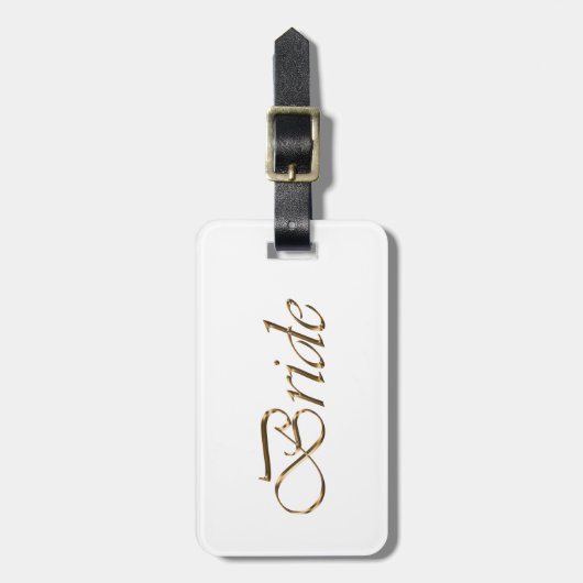 Bride, gouden schrift elegant chic white bagagelabel (Voorkant verticaal)