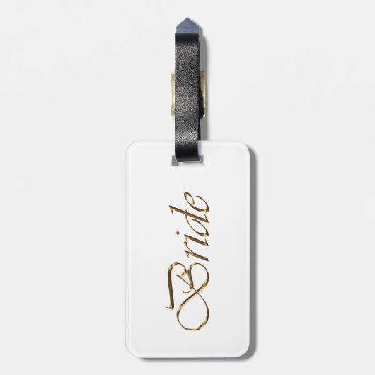 Bride, gouden schrift elegant chic white bagagelabel (Achterkant verticaal)