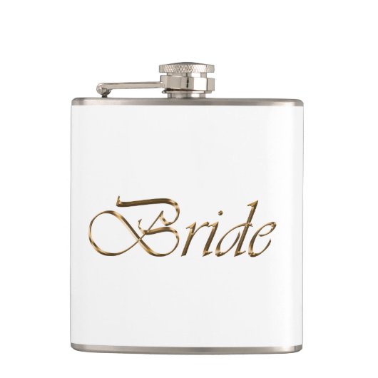 Bride, gouden schrift elegant chic white heupfles (Voorkant)