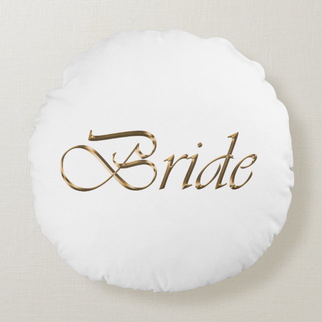 Bride, gouden schrift elegant chic white rond kussen (Voorkant)