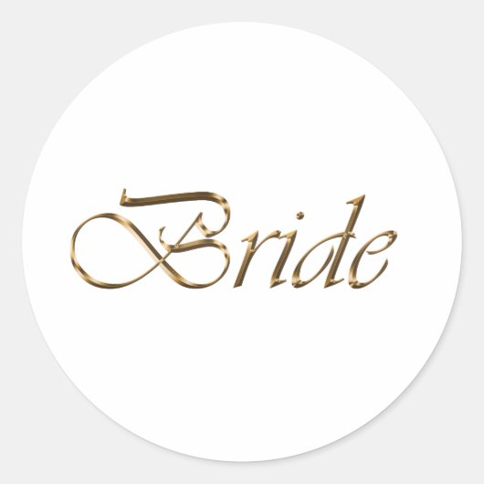 Bride, gouden schrift elegant chic white ronde sticker (Voorkant)