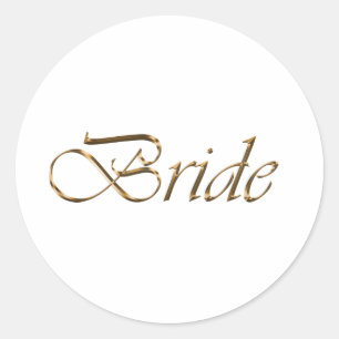 Bride, gouden schrift elegant chic white ronde sticker