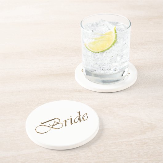 Bride, gouden schrift elegant chic white zandsteen onderzetter (Zijkant)