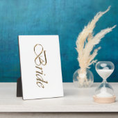 Bride, gouden schrift elegant witte kleurige tabel fotoplaat (Zijkant)