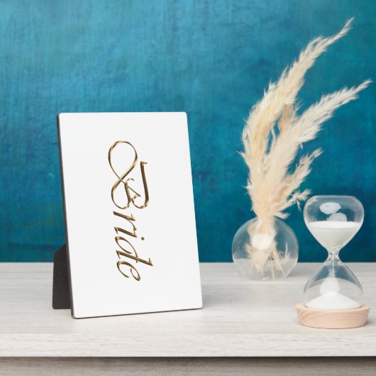 Bride, gouden schrift elegant witte kleurige tabel fotoplaat (Zijkant)