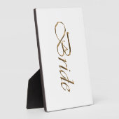 Bride, gouden schrift elegant witte kleurige tabel fotoplaat (Zijkant)