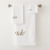 Bride, gouden schrift elegante witte kerkbruiloft bad handdoek (Insitu)