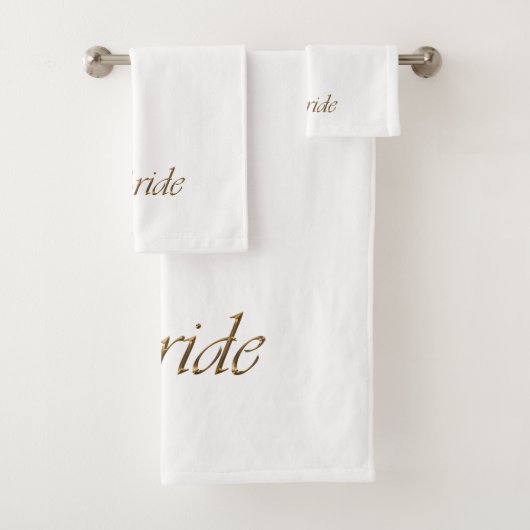Bride, gouden schrift elegante witte kerkbruiloft bad handdoek (Insitu)