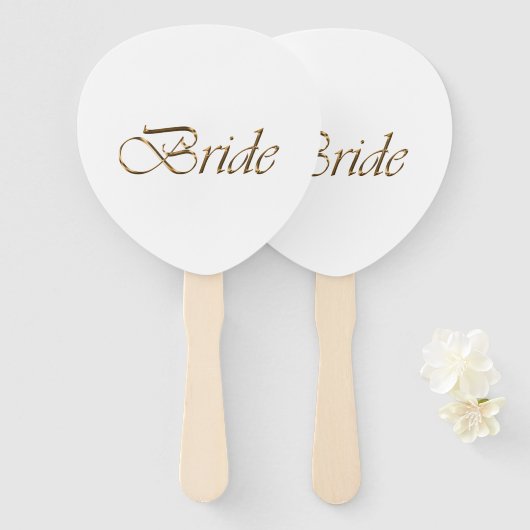 Bride, gouden schrift elegante witte kerkbruiloft handwaaier (Voorkant en achterkant)