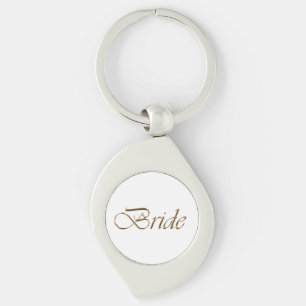 Bride, gouden schrift elegante witte kerkbruiloft sleutelhanger
