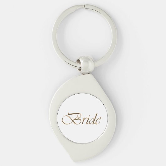 Bride, gouden schrift elegante witte kerkbruiloft sleutelhanger (Voorkant)