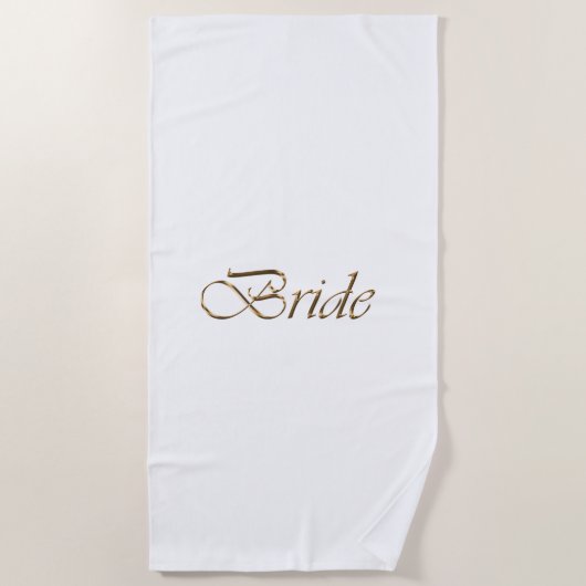 Bride, gouden schrift elegante witte kerkbruiloft strandlaken (Voorkant)