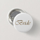 Bride, gouden script elegant witte pin knop ronde button 3,2 cm (Voorkant /achterkant)
