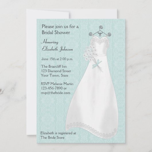 Bride Gown, Blue Lace-look Invitation Kaart (Voorkant)