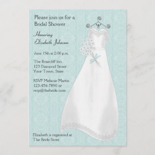 Bride Gown, Blue Lace-look Invitation Kaart
