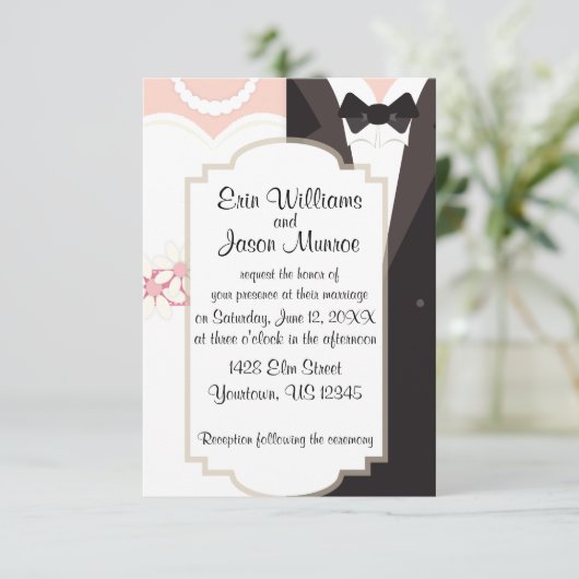 Bride Gown en Groom Tux Uitnodiging (Staand voorkant)