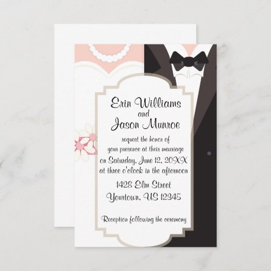 Bride Gown en Groom Tux Uitnodiging (Voorkant / Achterkant)