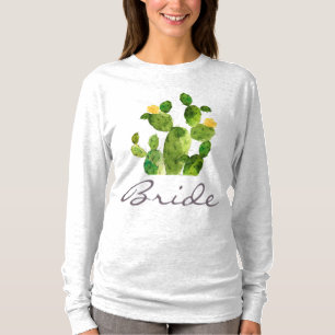 BRIDE GREEN WATERVERF DESERT CACTUS FLOWER T-SHIRT