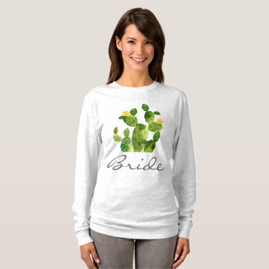 BRIDE GREEN WATERVERF DESERT CACTUS FLOWER T-SHIRT (Voorkant volledig)