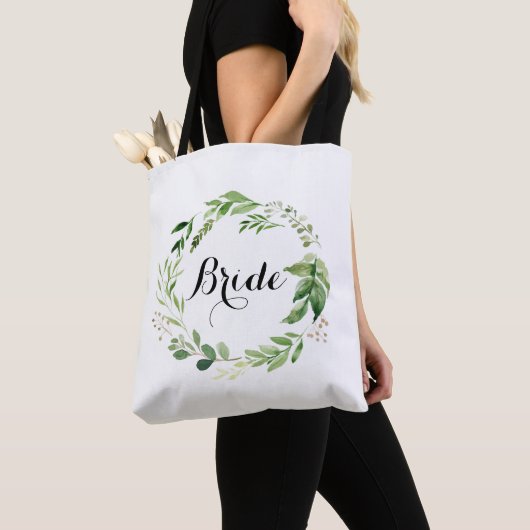 Bride Greenery Wedding Tas Waterverf Wreath (Dichtbij)