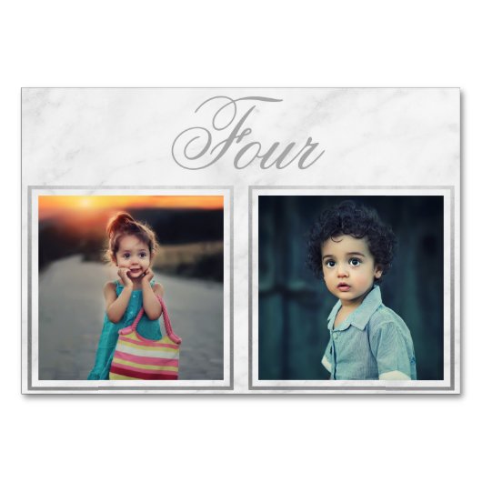 Bride Groom Age Elegant Marble Silver Table Number Kaart (Achterkant)