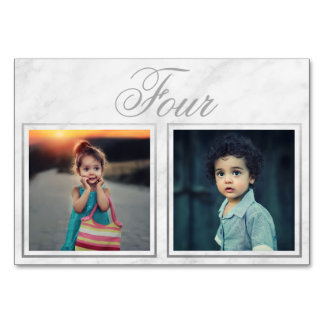 Bride Groom Age Elegant Marble Silver Table Number Kaart