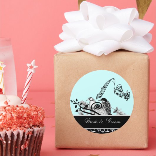 Bride & Groom Aqua Blue  Birds Sticker (Feest)