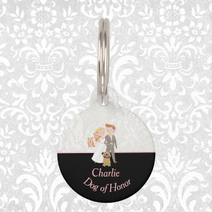 Bride Groom Black and Faux Lace "Dog of Honor" Huisdierpenning