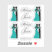 Bride Groom Blauwgroen Elegant Wedding Sticker (Vel)